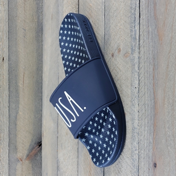 rar dunn USA Slides Sandals Navy White Patriotic - Picture 3 of 8